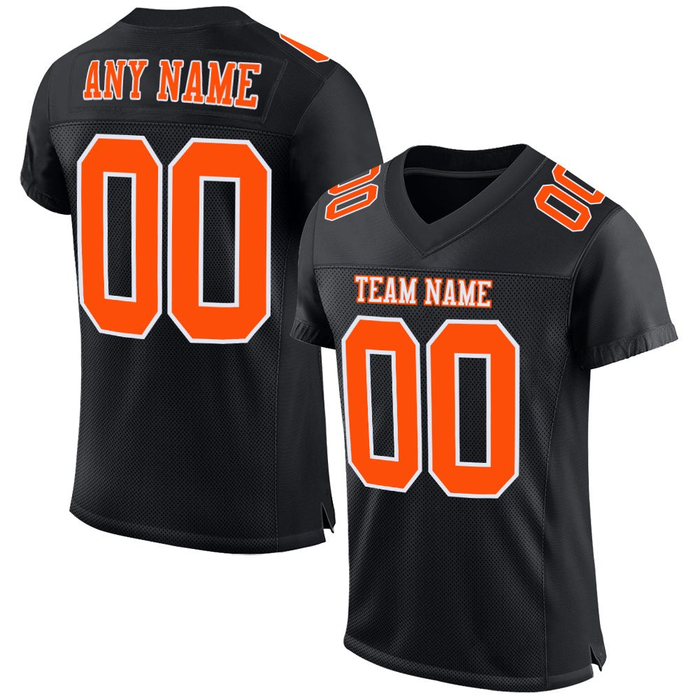 Custom Black Orange-White Mesh Authentic Football Jersey photo 1