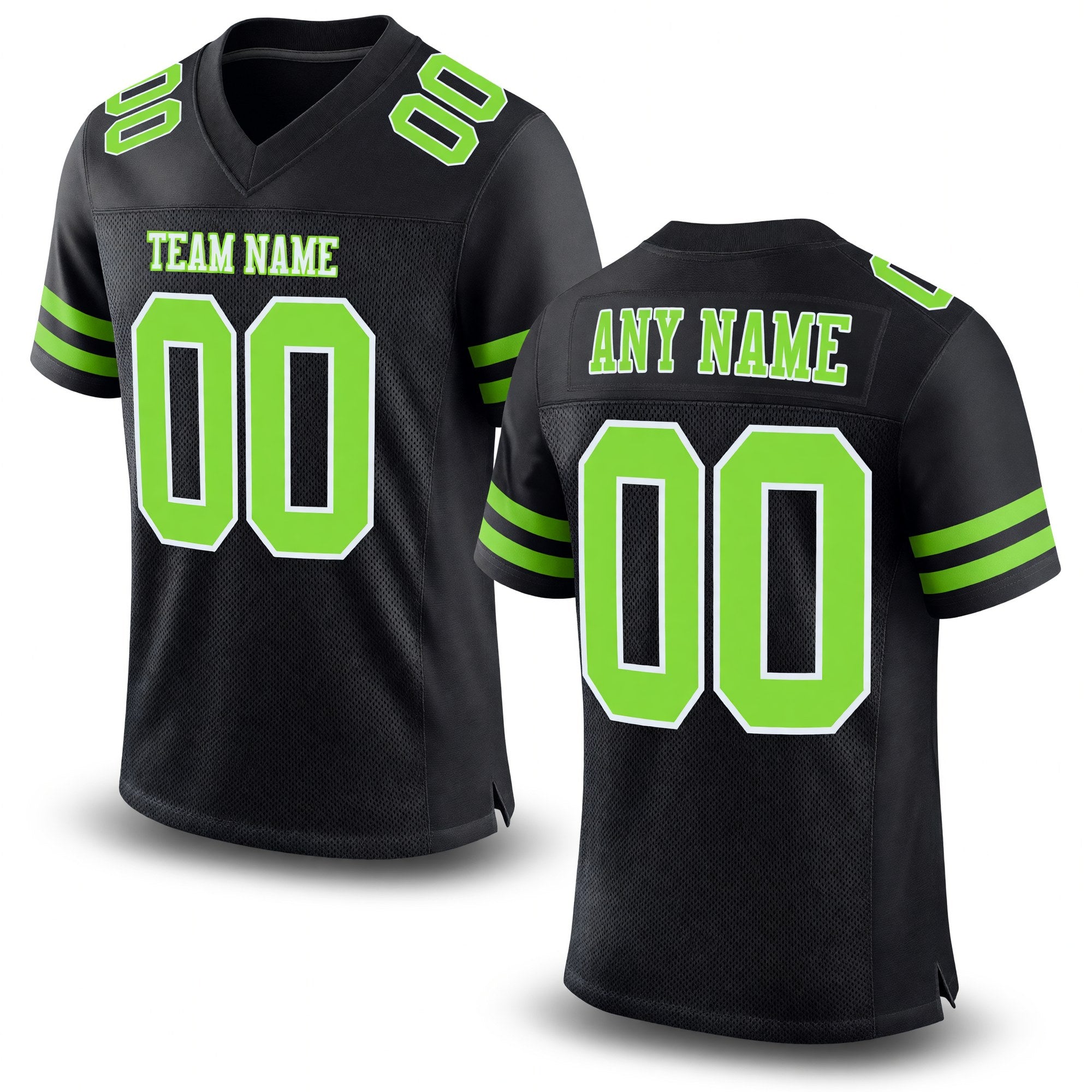 Custom Black Neon Green-White Mesh Authentic Football Jersey