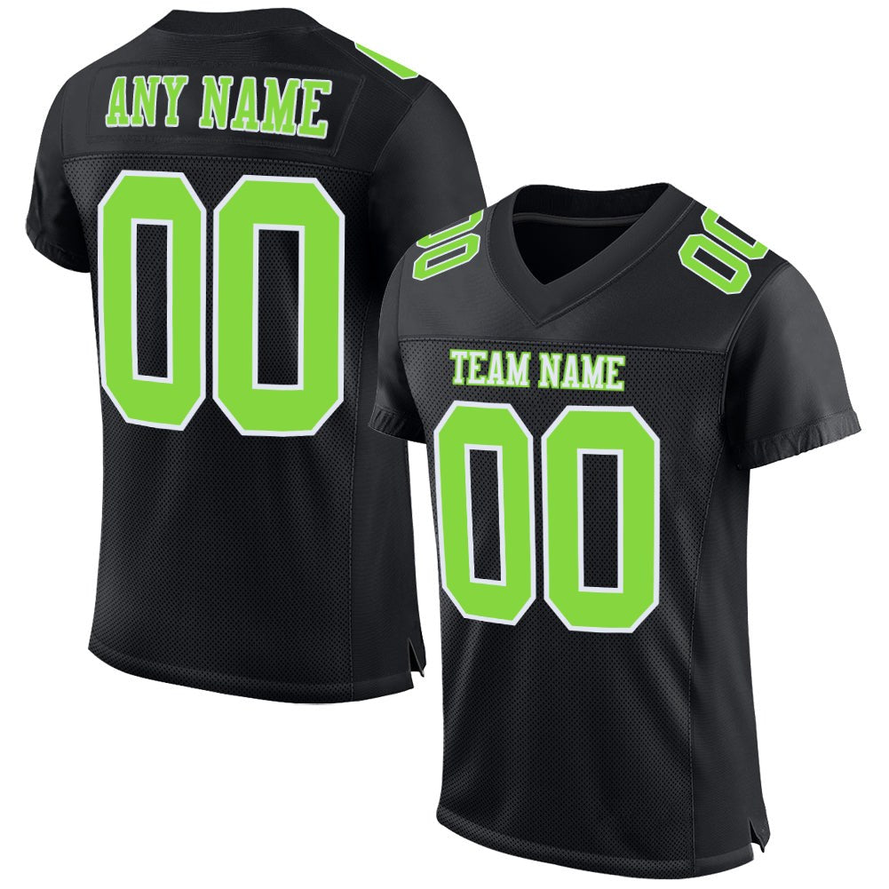Custom Black Neon Green-White Mesh Authentic Football Jersey photo 1