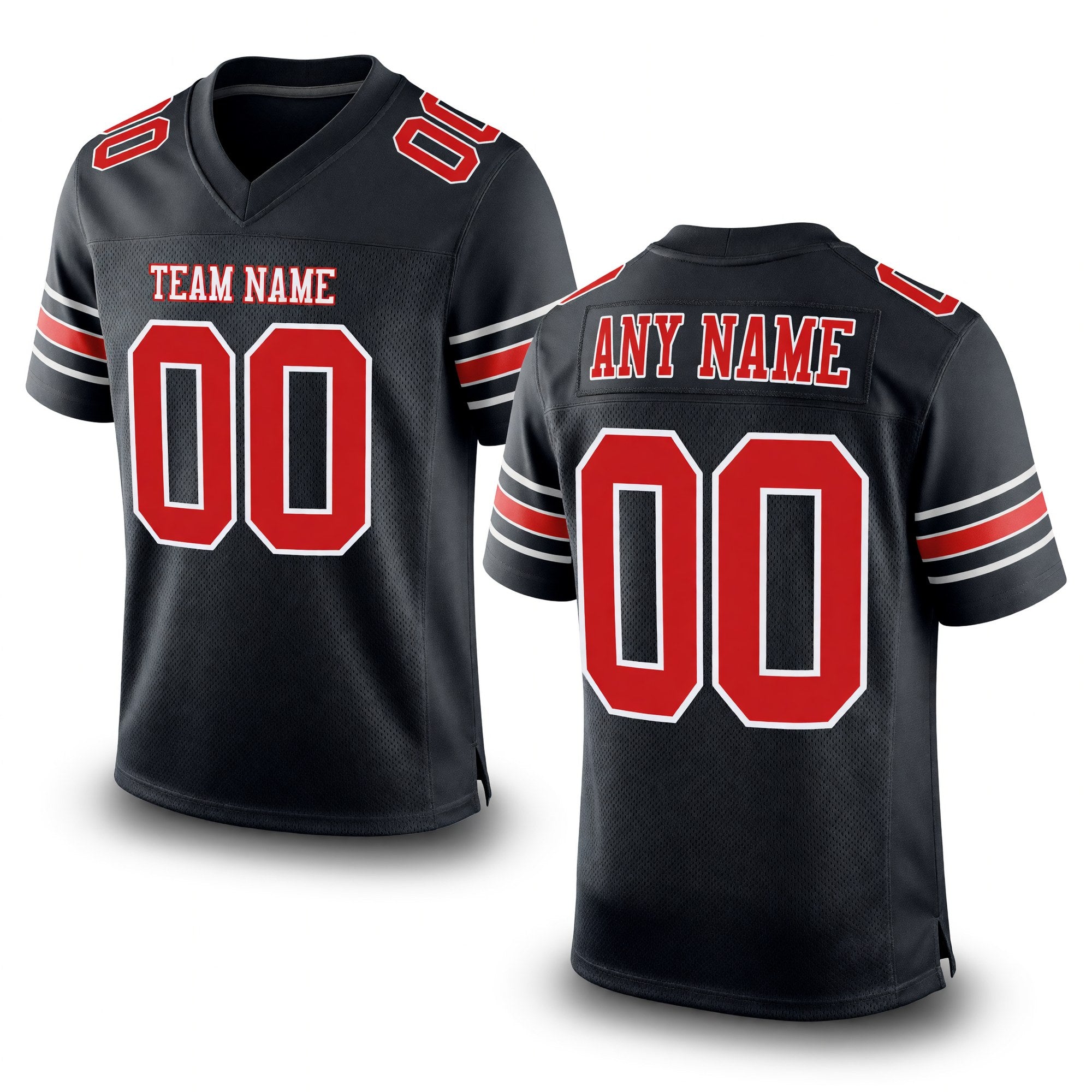 Custom Black Fire Red-White Mesh Authentic Football Jersey