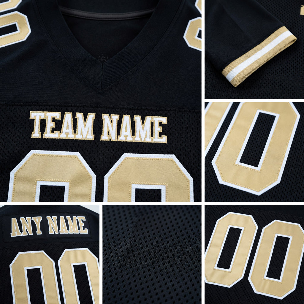 Custom Black Vegas Gold-White Mesh Authentic Football Jersey detail