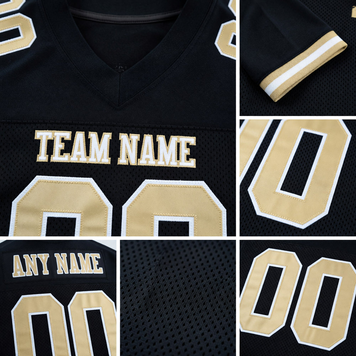 Custom Black Vegas Gold-White Mesh Authentic Football Jersey detail