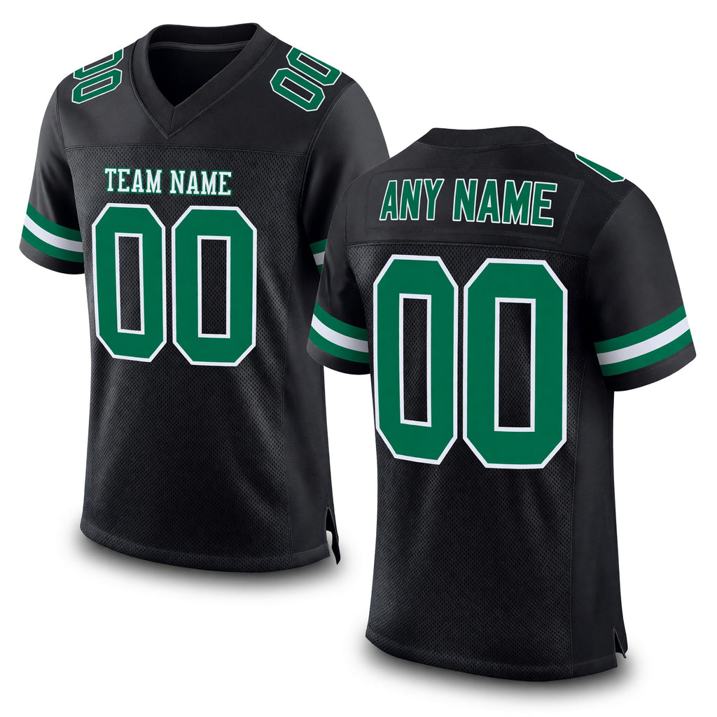 Custom Black Kelly Green-White Mesh Authentic Football Jersey