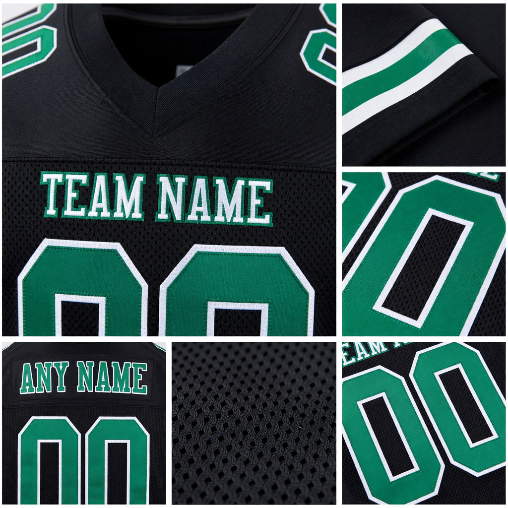 Custom Black Kelly Green-White Mesh Authentic Football Jersey detail