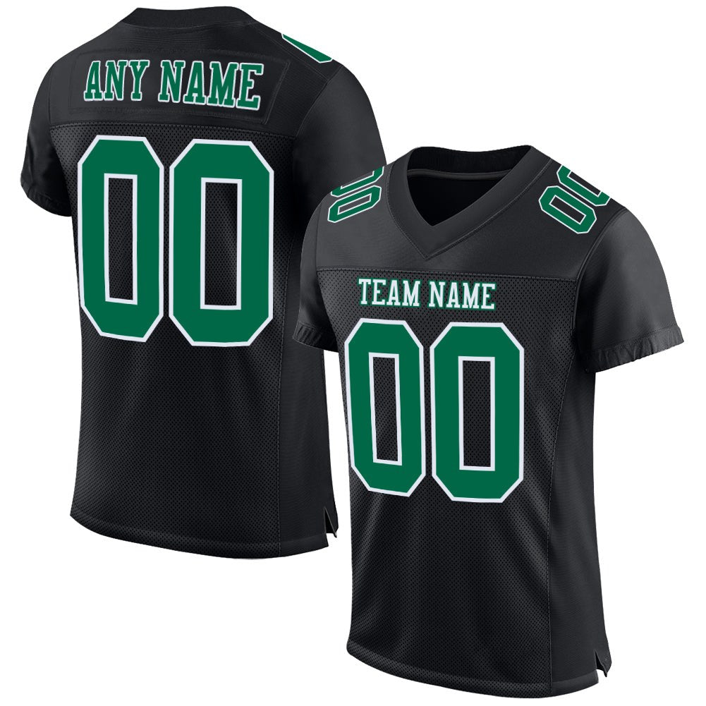 Custom Black Kelly Green-White Mesh Authentic Football Jersey photo 1