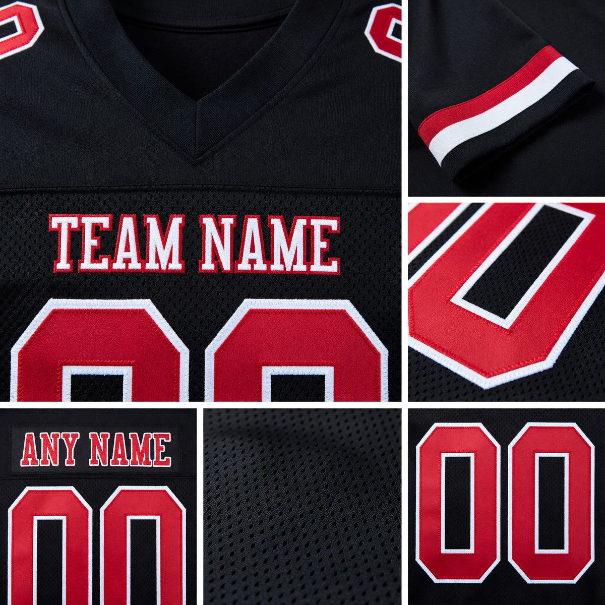 Custom Black Cardinal-White Mesh Authentic Football Jersey detail