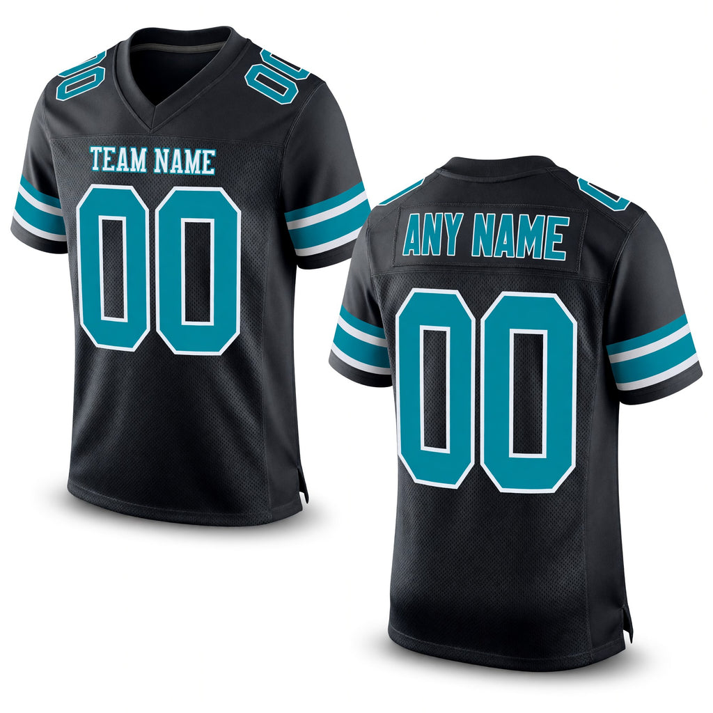 Custom Black Teal-White Mesh Authentic Football Jersey