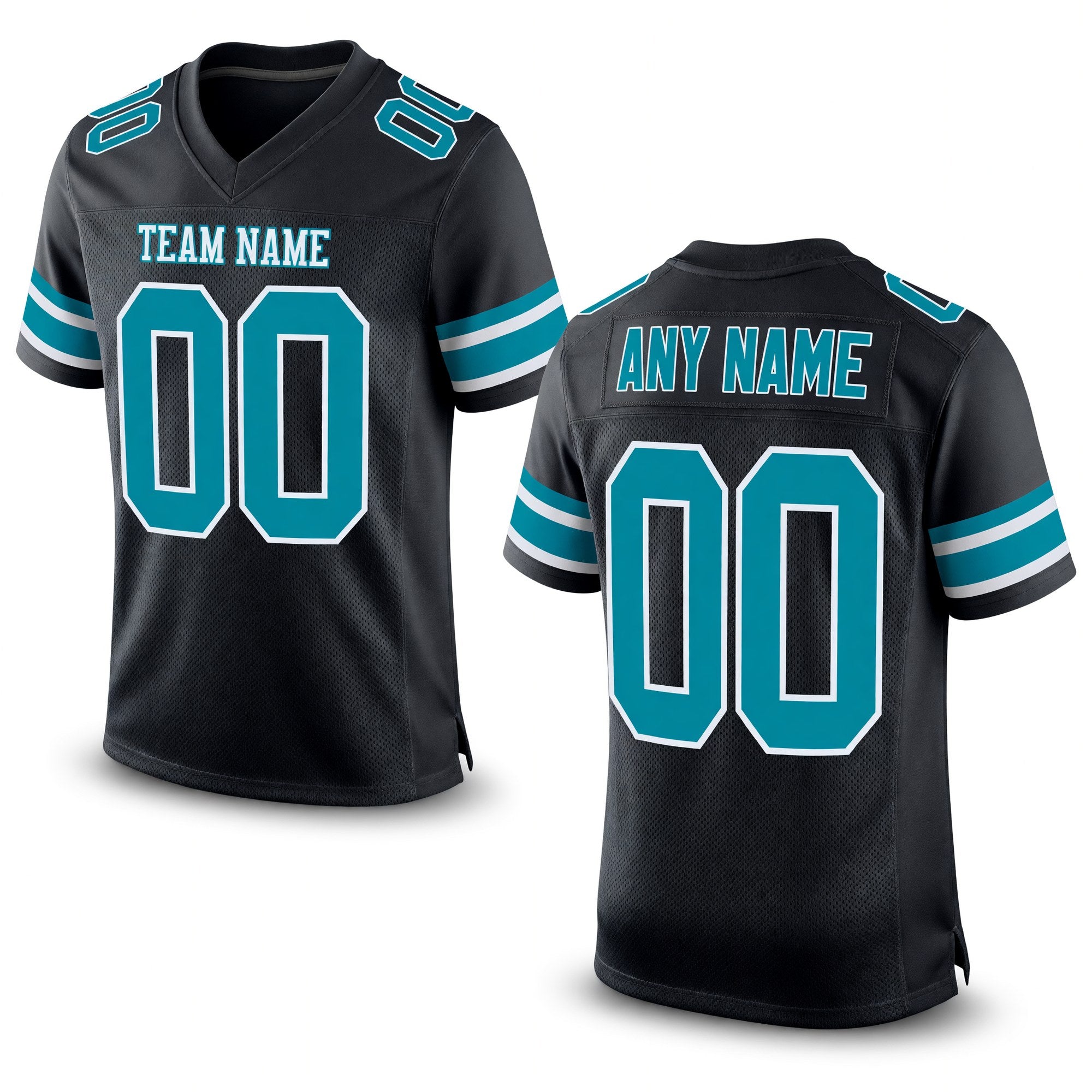 Custom Black Teal-White Mesh Authentic Football Jersey