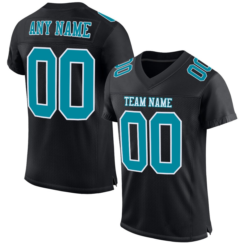 Custom Black Teal-White Mesh Authentic Football Jersey photo 1