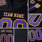 Custom Black Purple-Gold Mesh Authentic Football Jersey detail