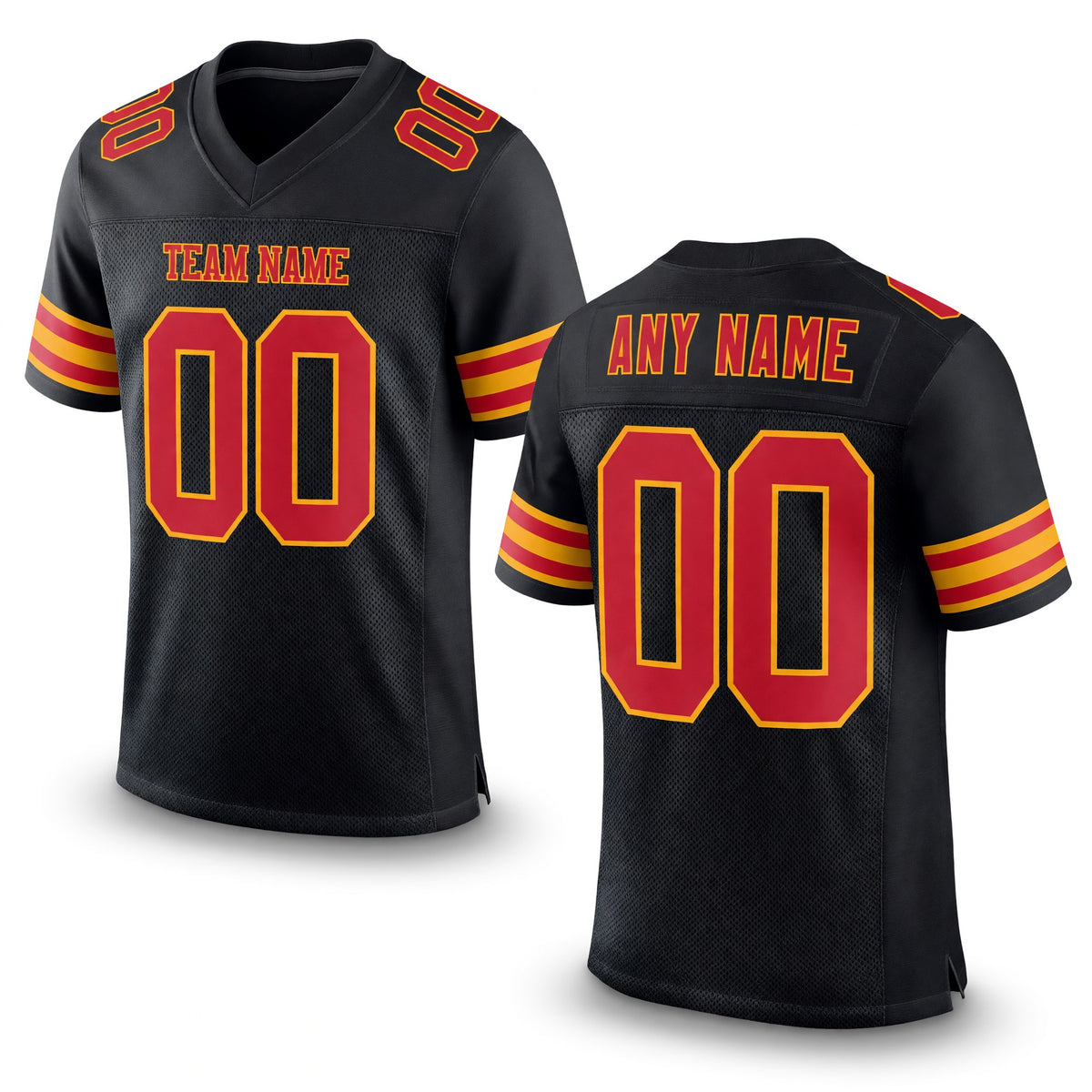 Custom Black Red-Gold Mesh Authentic Football Jersey