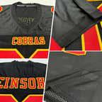 Custom Black Red-Gold Mesh Authentic Football Jersey photo 2