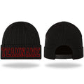 Custom Black Black-Red Stitched Cuffed Knit Hat