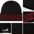 Custom Black Black-Red Stitched Cuffed Knit Hat detail