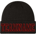 Custom Black Black-Red Stitched Cuffed Knit Hat photo 1