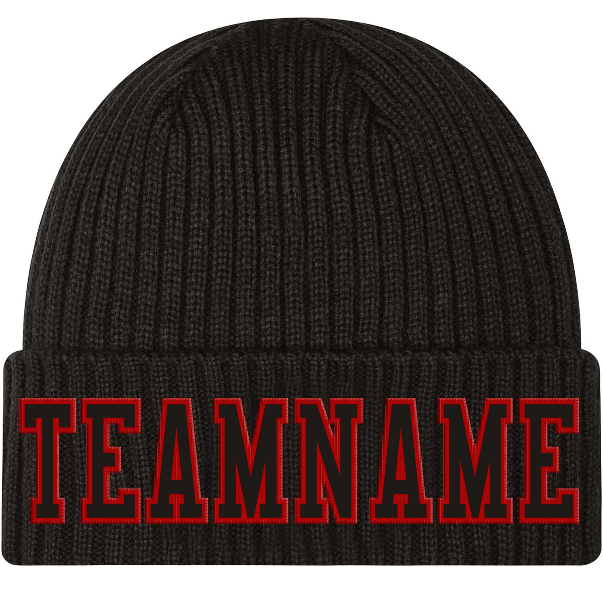 Custom Black Black-Red Stitched Cuffed Knit Hat photo 1