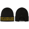 Custom Black Black-Gold Stitched Cuffed Knit Hat