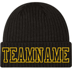 Custom Black Black-Gold Stitched Cuffed Knit Hat photo 1