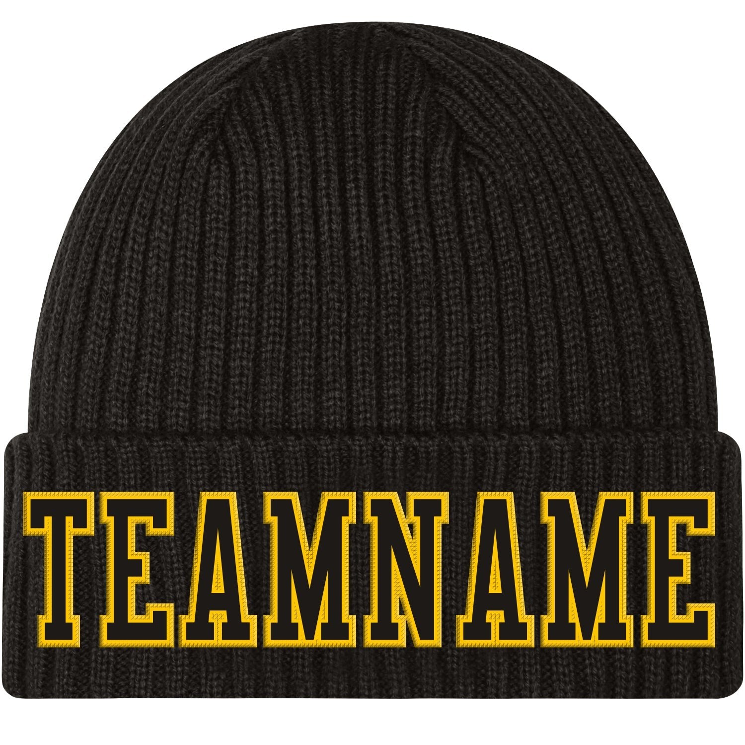 Custom Black Black-Gold Stitched Cuffed Knit Hat photo 1