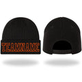 Custom Black Black-Orange Stitched Cuffed Knit Hat