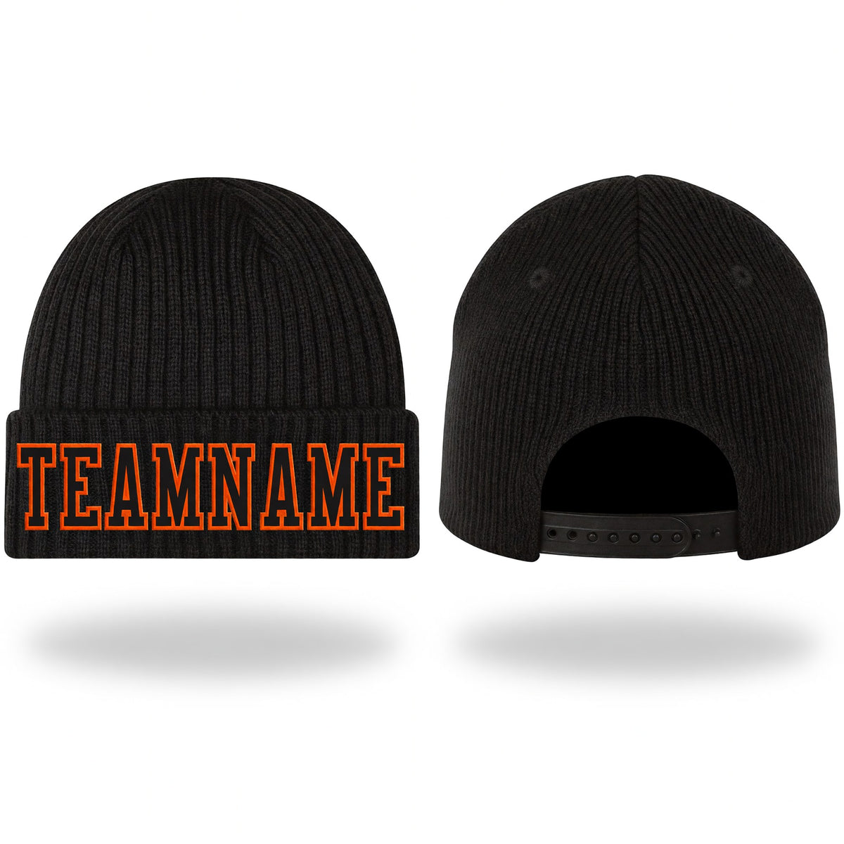 Custom Black Black-Orange Stitched Cuffed Knit Hat
