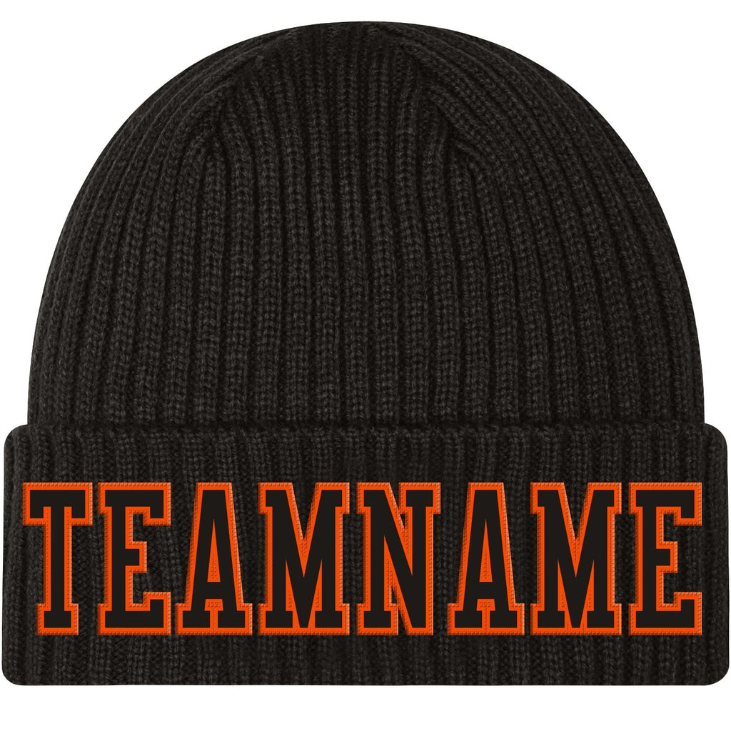 Custom Black Black-Orange Stitched Cuffed Knit Hat photo 1