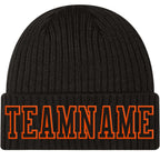 Custom Black Black-Orange Stitched Cuffed Knit Hat photo 1