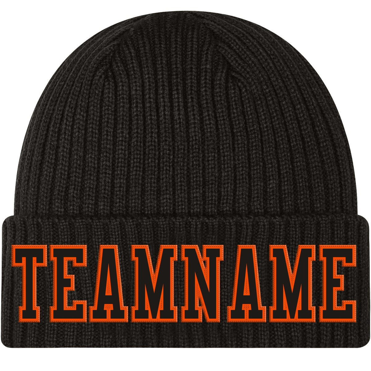 Custom Black Black-Orange Stitched Cuffed Knit Hat photo 1