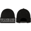 Custom Black Black-White Stitched Cuffed Knit Hat