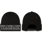 Custom Black Black-White Stitched Cuffed Knit Hat
