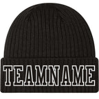 Custom Black Black-White Stitched Cuffed Knit Hat photo 1