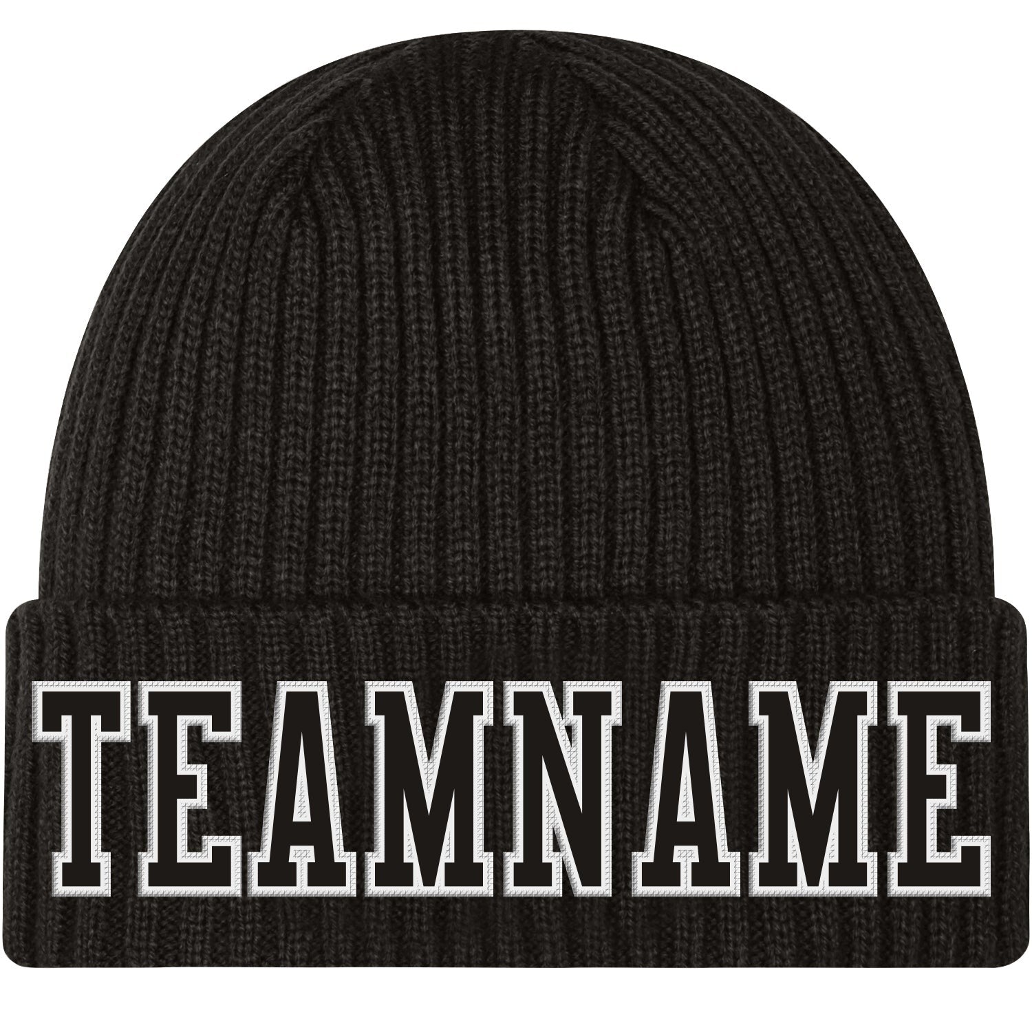 Custom Black Black-White Stitched Cuffed Knit Hat photo 1