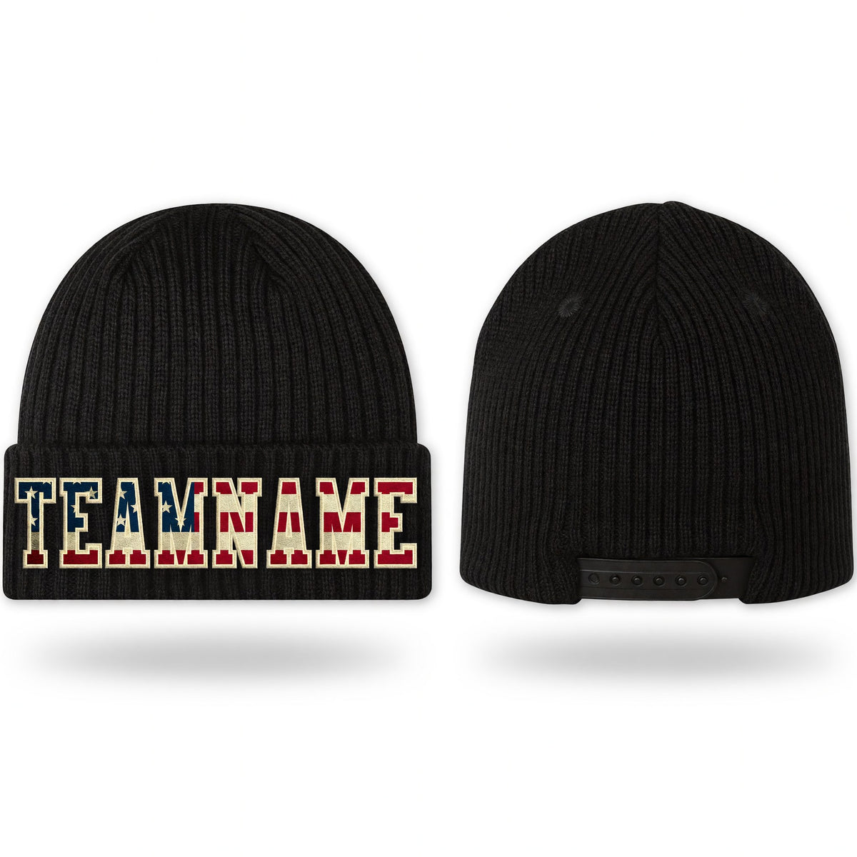 Custom Black Vintage USA Flag-Cream Stitched Cuffed Knit Hat