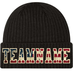 Custom Black Vintage USA Flag-Cream Stitched Cuffed Knit Hat photo 1