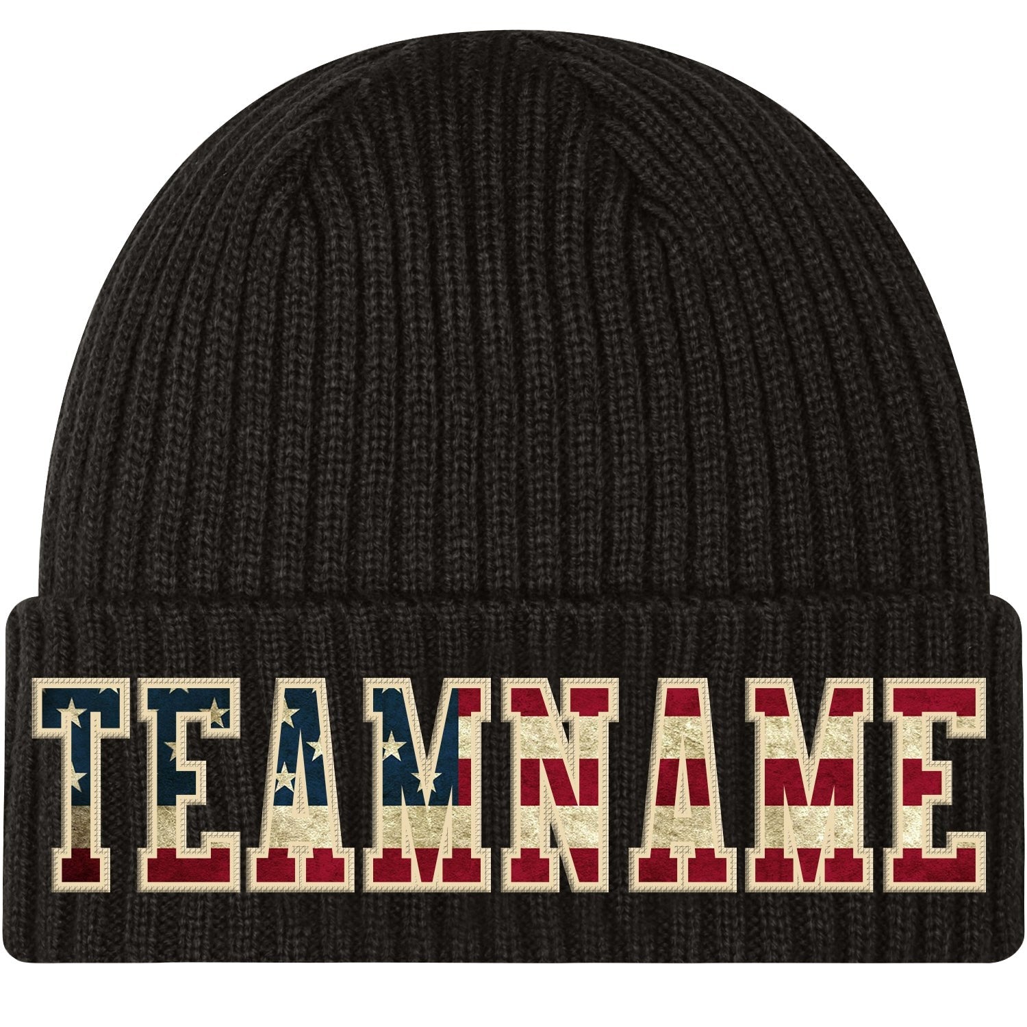 Custom Black Vintage USA Flag-Cream Stitched Cuffed Knit Hat photo 1