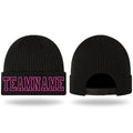 Custom Black Black-Pink Stitched Cuffed Knit Hat