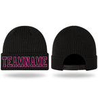 Custom Black Black-Pink Stitched Cuffed Knit Hat