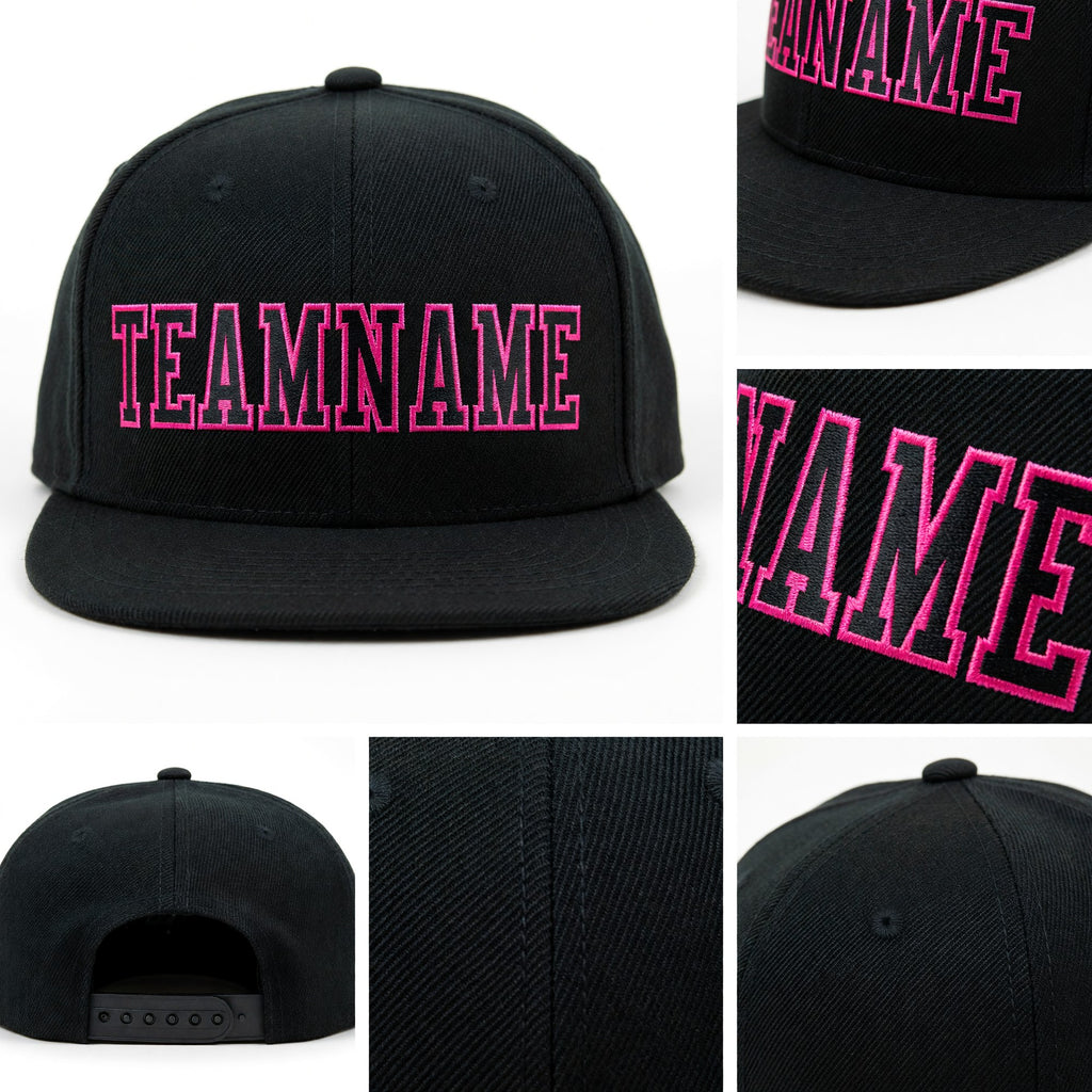 Custom Black Black-Pink Stitched Cuffed Knit Hat detail