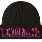 Custom Black Black-Pink Stitched Cuffed Knit Hat photo 1