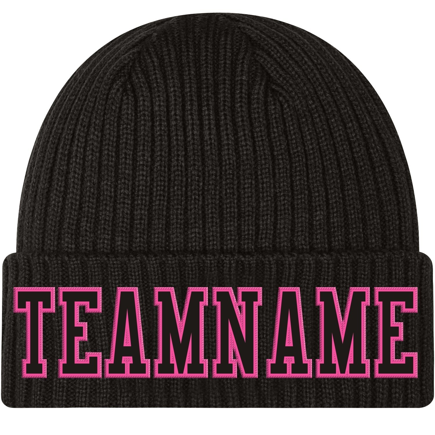 Custom Black Black-Pink Stitched Cuffed Knit Hat photo 1