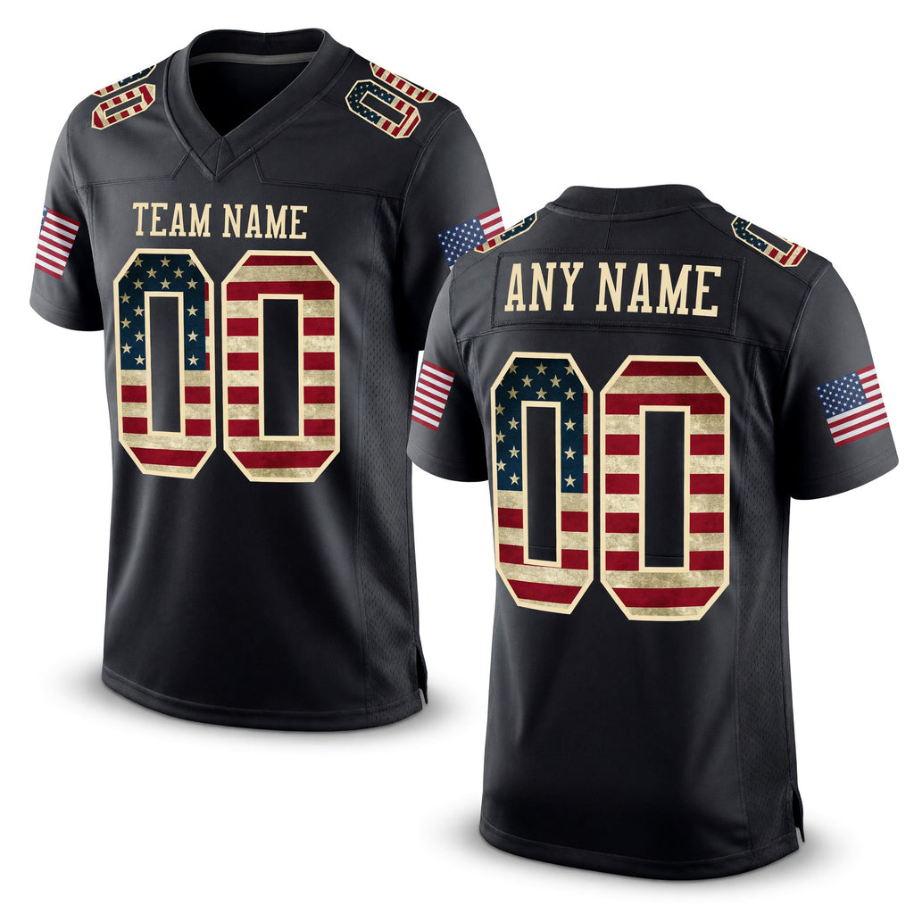 Custom Black Vintage USA Flag-Cream Mesh Authentic Football Jersey
