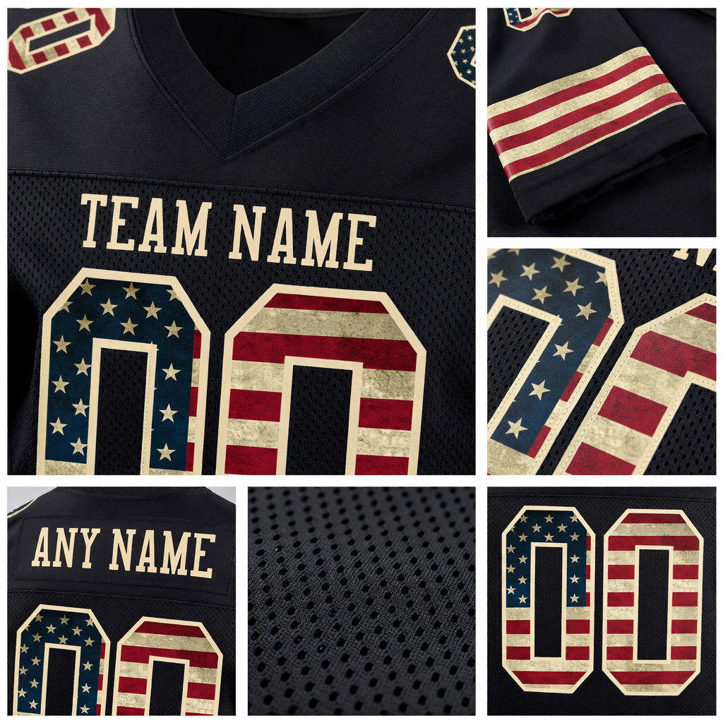 Custom Black Vintage USA Flag-Cream Mesh Authentic Football Jersey detail