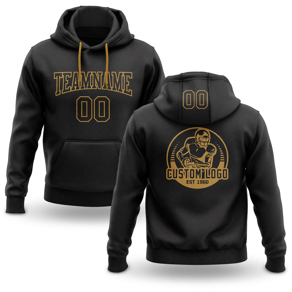 Custom Stitched Black Black-Old Gold Football Pullover Sweatshirt Hoodie