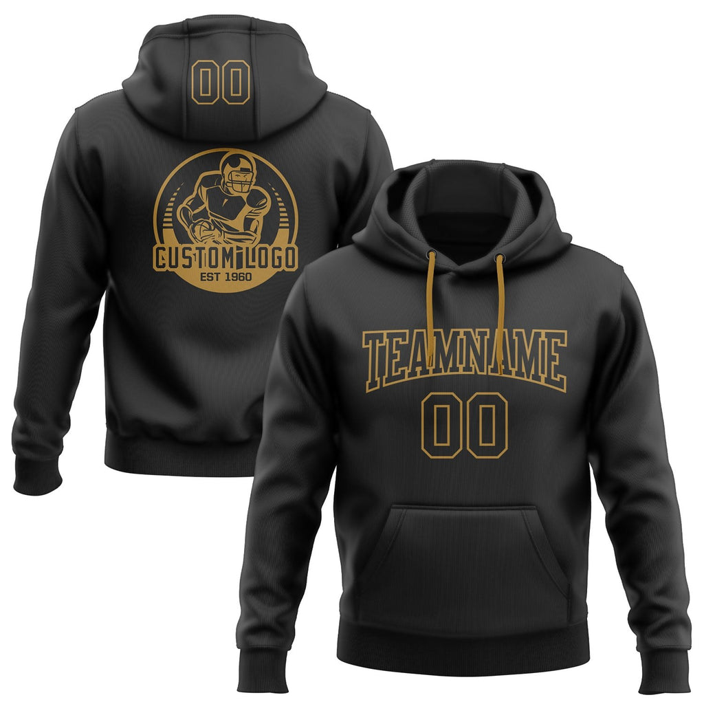 Custom Stitched Black Black-Old Gold Football Pullover Sweatshirt Hoodie photo 1