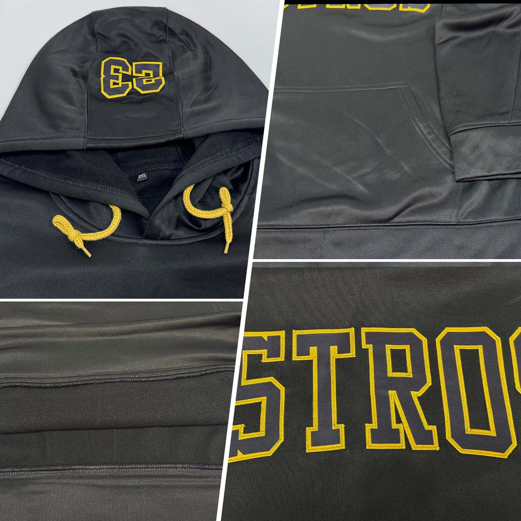 Custom Stitched Black Black-Old Gold Football Pullover Sweatshirt Hoodie photo 2
