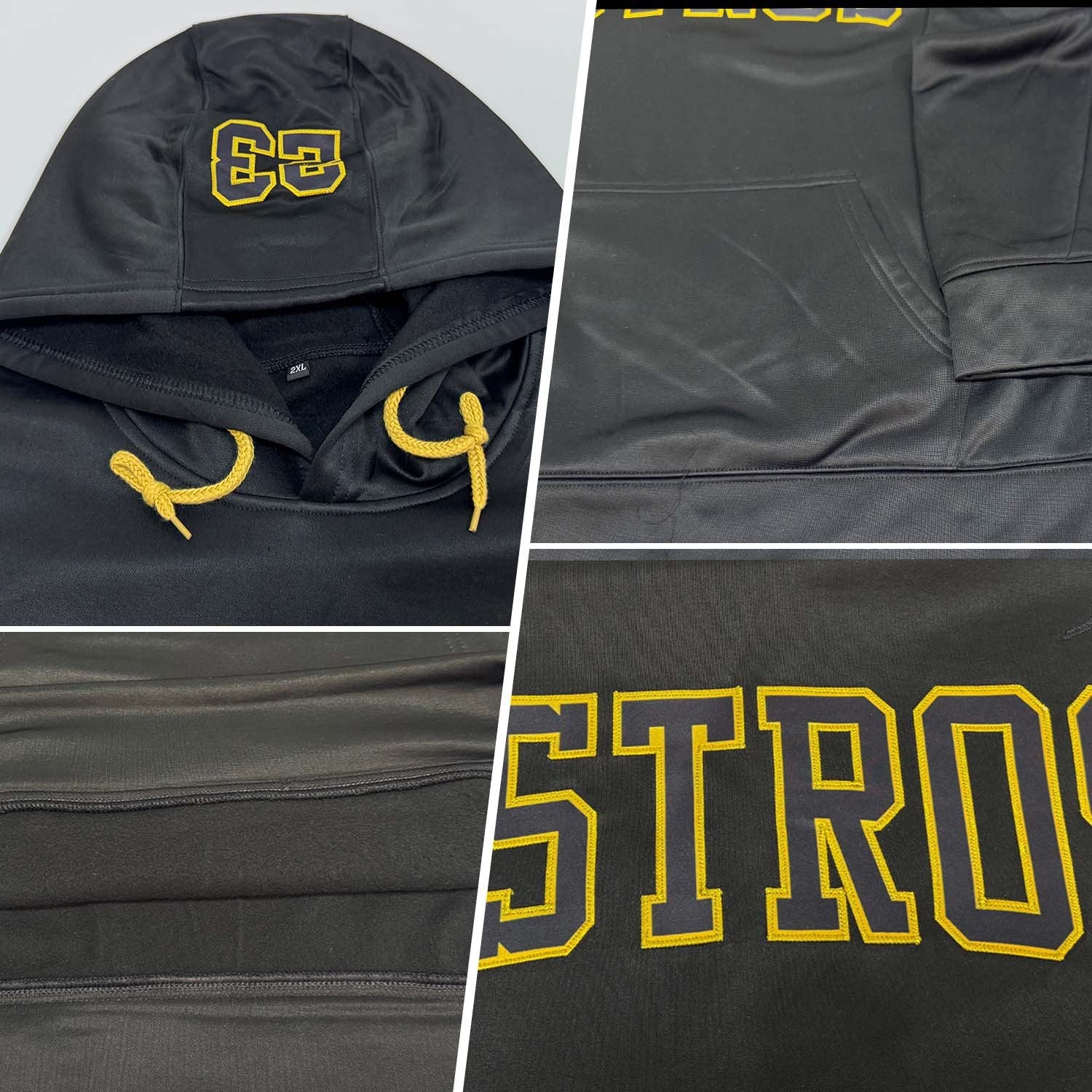 Custom Stitched Black Black-Old Gold Football Pullover Sweatshirt Hoodie photo 2