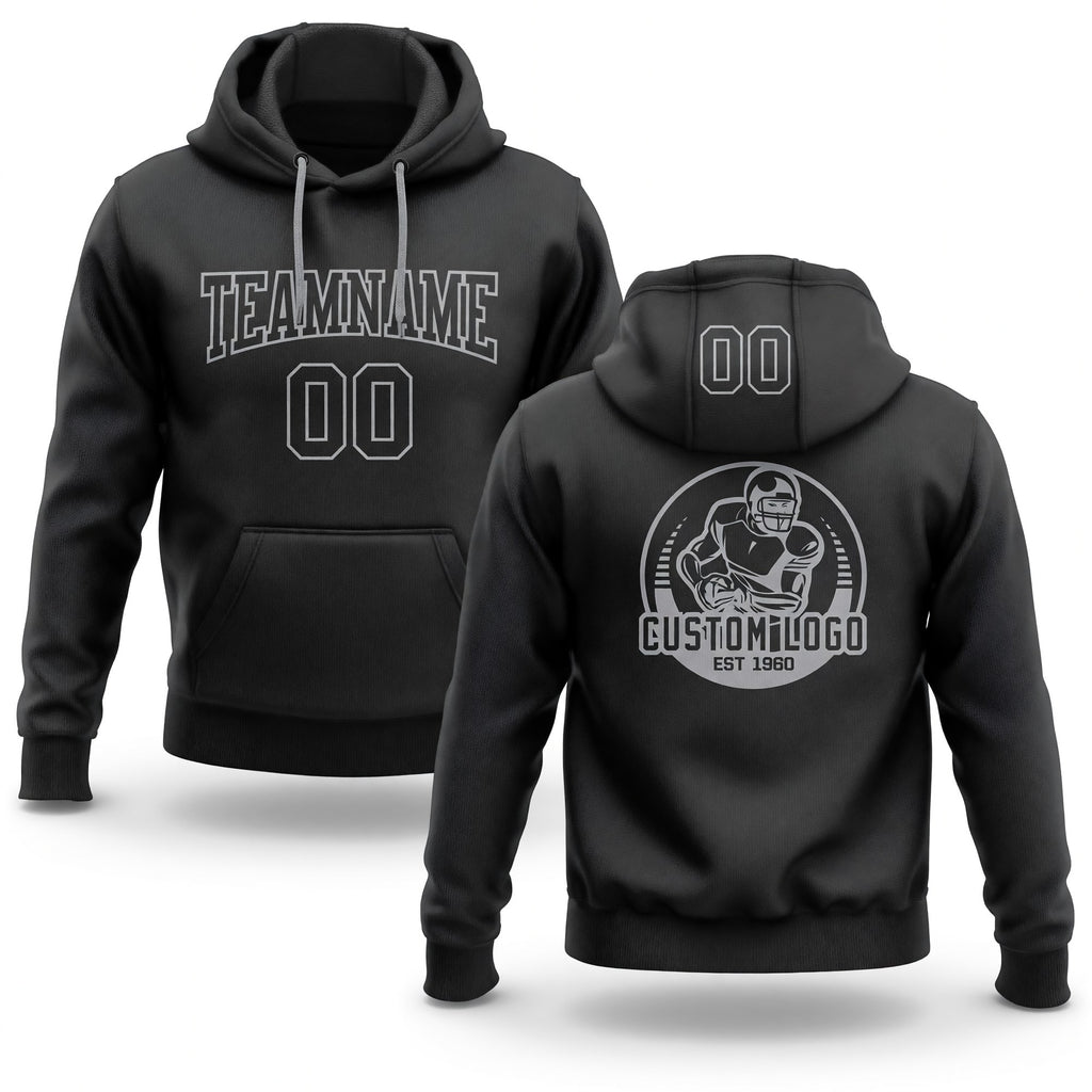 Custom Stitched Black Black-Gray Football Pullover Sweatshirt Hoodie