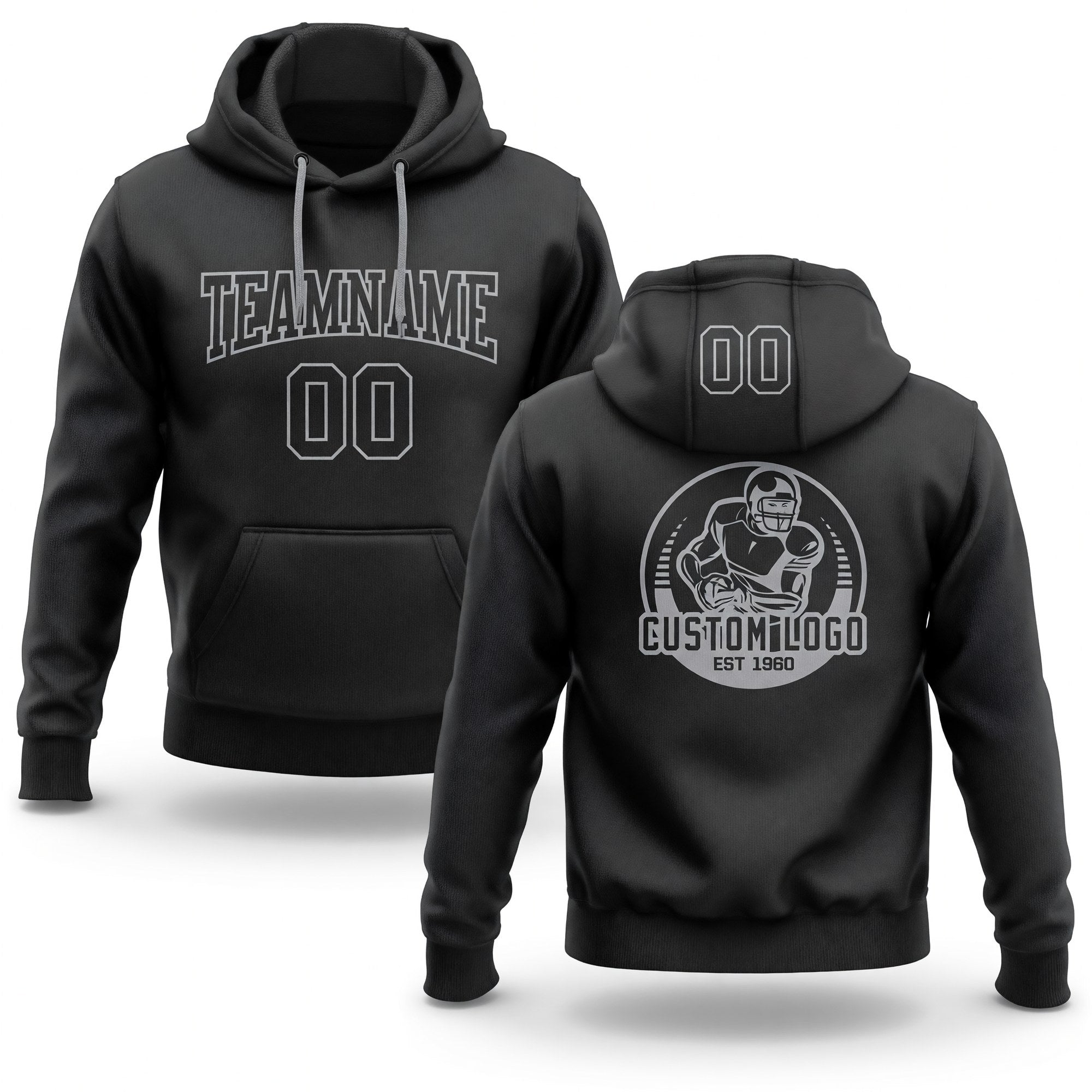Custom Stitched Black Black-Gray Football Pullover Sweatshirt Hoodie