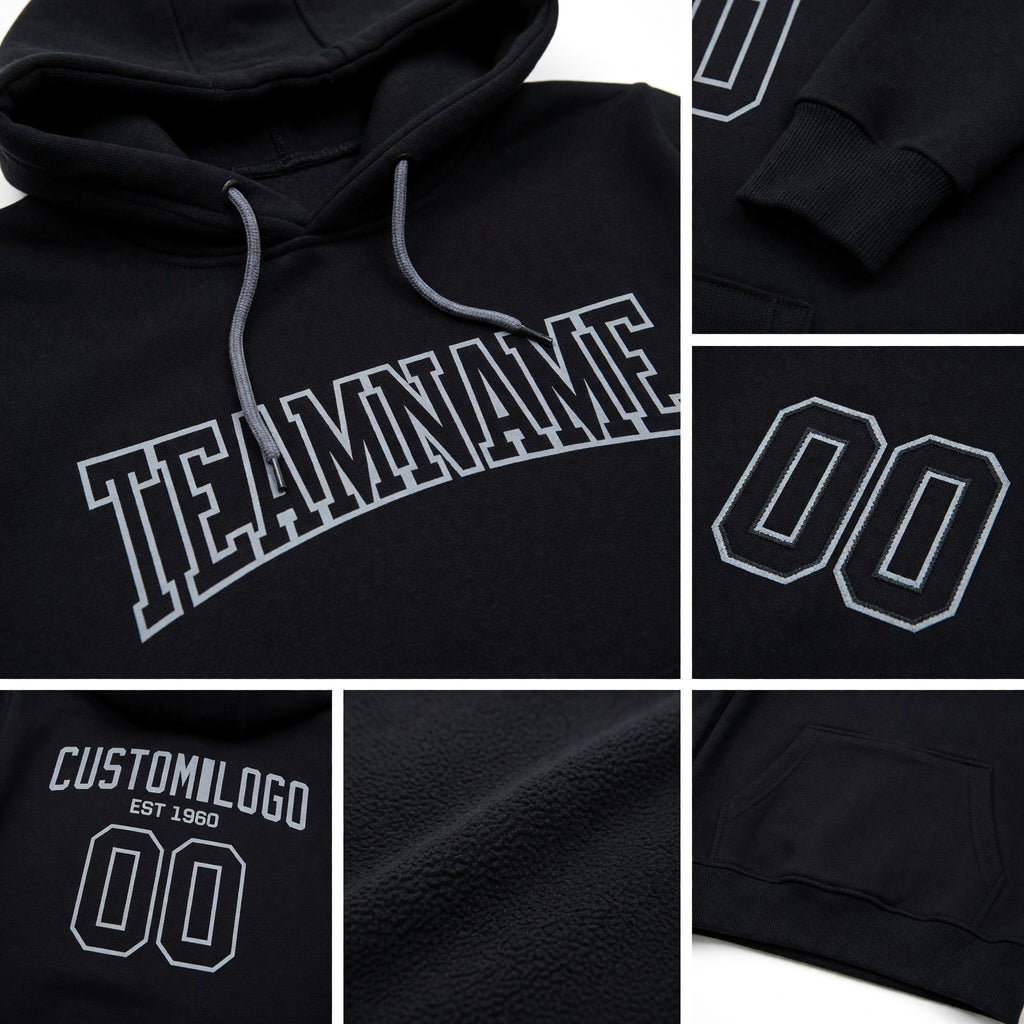 Custom Stitched Black Black-Gray Football Pullover Sweatshirt Hoodie detail