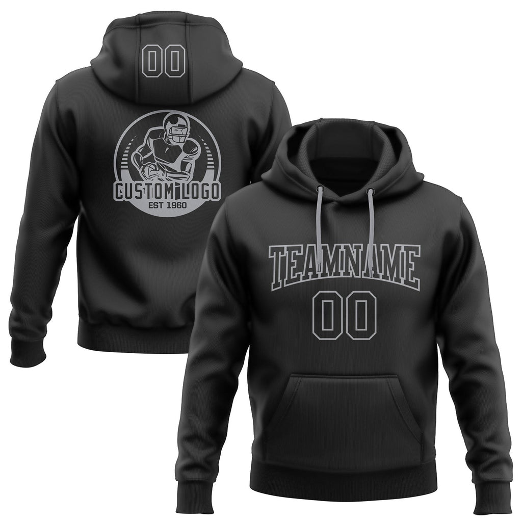 Custom Stitched Black Black-Gray Football Pullover Sweatshirt Hoodie photo 1